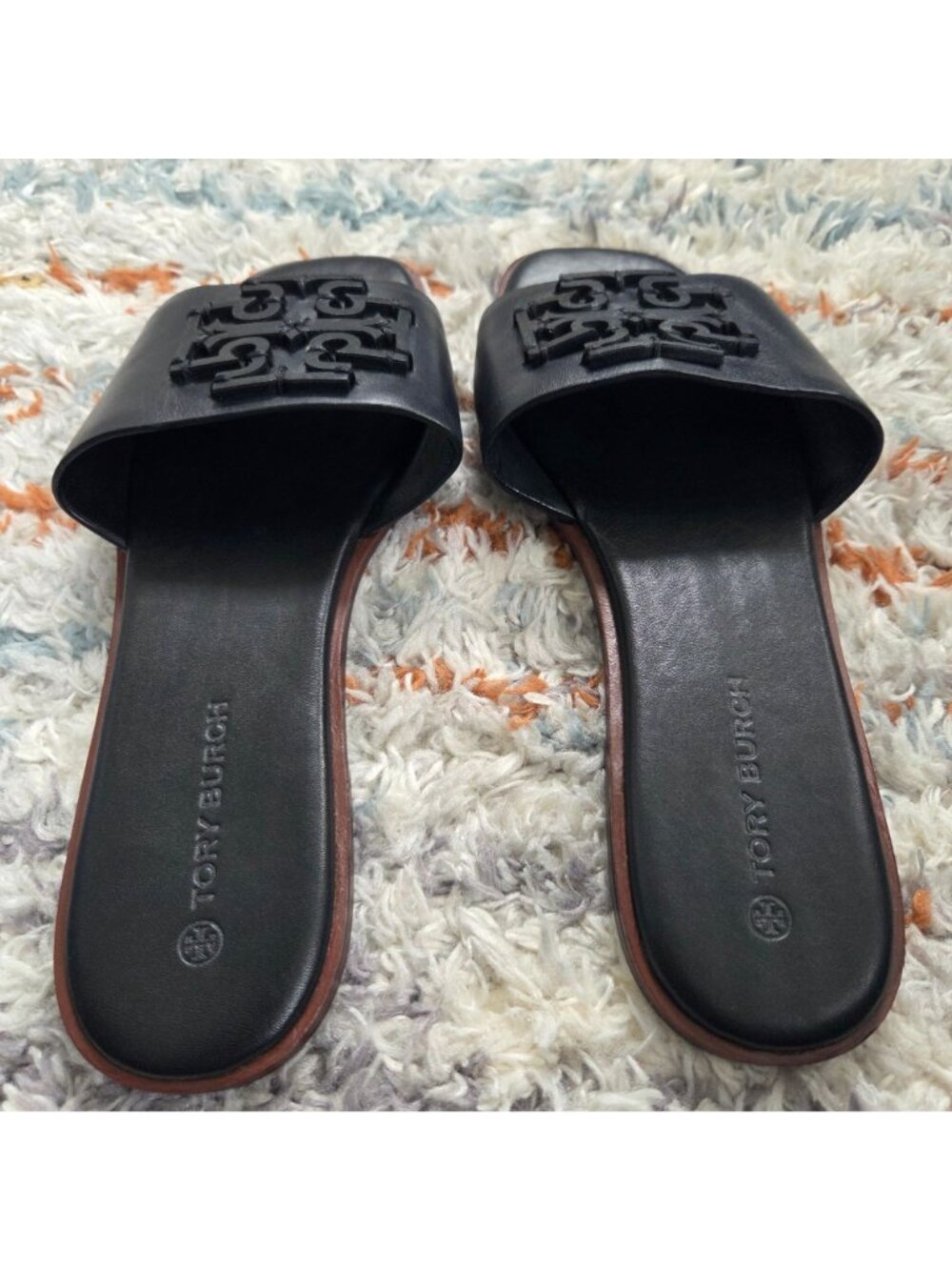 Tory Burch Ines Logo Slide Sandal in Perfect Black Leather Size 8 - Picture 5 of 5